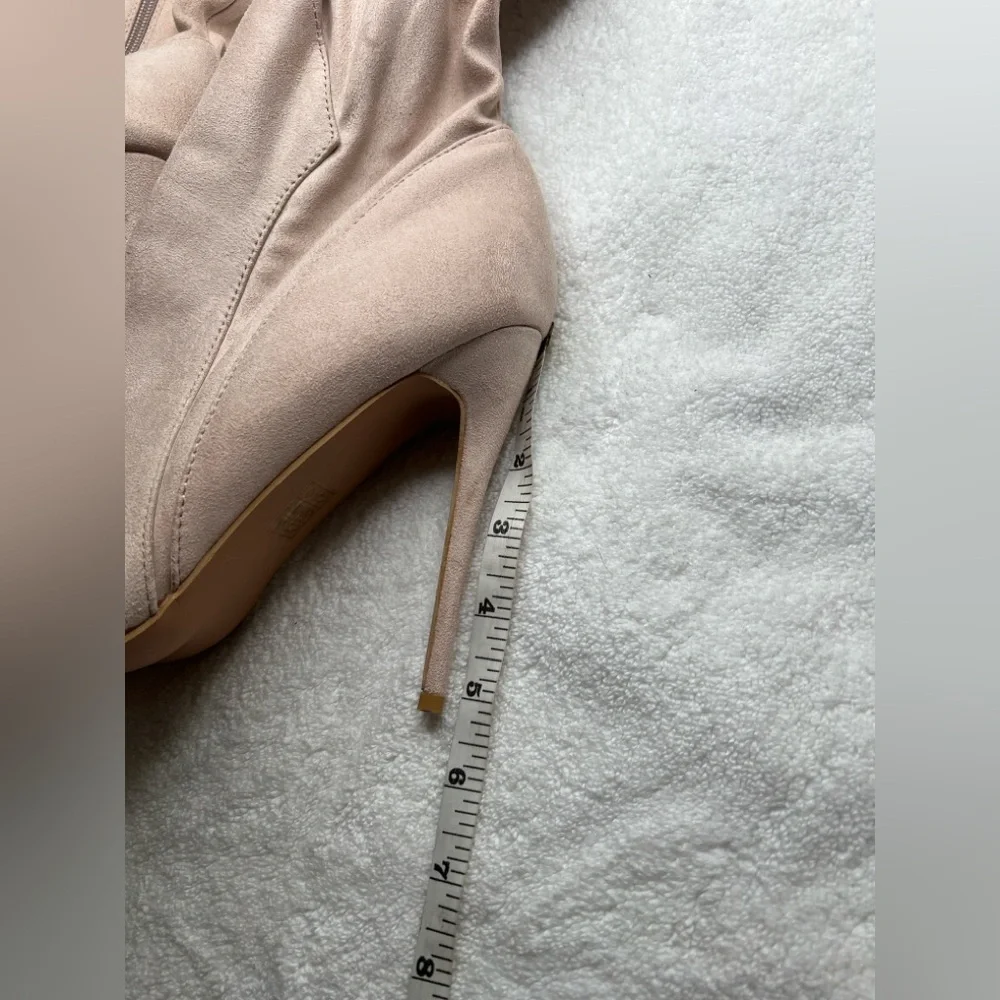 PRETTY LITTLE THING 8 Blush Pink Mobwife Faux Suede Thigh High Heel Boots
